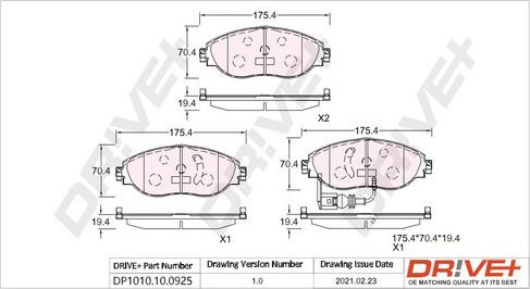 Dr!ve+ DP1010.10.0925 - Kit de plaquettes de frein, frein à disque cwaw.fr