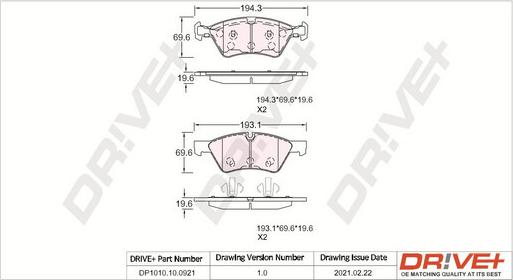 Dr!ve+ DP1010.10.0921 - Kit de plaquettes de frein, frein à disque cwaw.fr