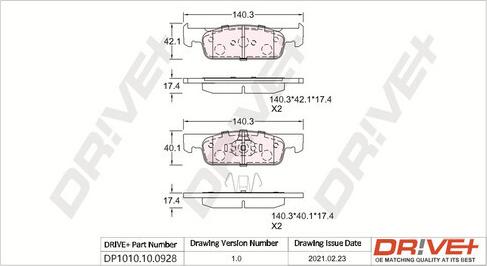 Dr!ve+ DP1010.10.0928 - Kit de plaquettes de frein, frein à disque cwaw.fr