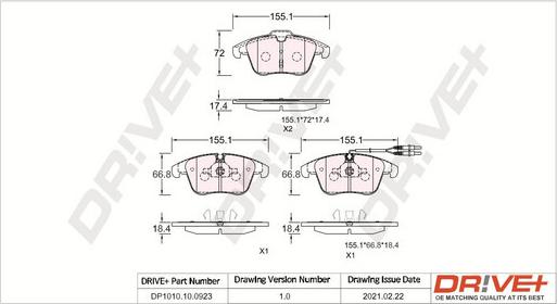 Dr!ve+ DP1010.10.0923 - Kit de plaquettes de frein, frein à disque cwaw.fr