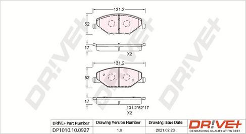 Dr!ve+ DP1010.10.0927 - Kit de plaquettes de frein, frein à disque cwaw.fr