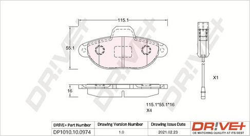 Dr!ve+ DP1010.10.0974 - Kit de plaquettes de frein, frein à disque cwaw.fr