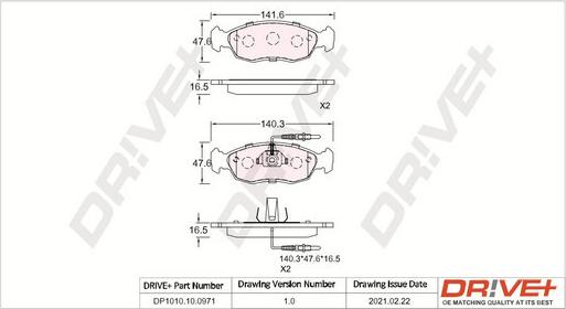 Dr!ve+ DP1010.10.0971 - Kit de plaquettes de frein, frein à disque cwaw.fr