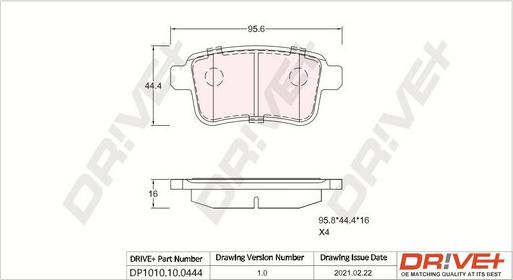 Dr!ve+ DP1010.10.0444 - Kit de plaquettes de frein, frein à disque cwaw.fr