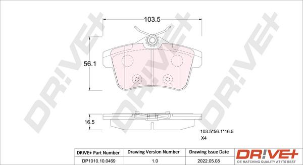 Dr!ve+ DP1010.10.0469 - Kit de plaquettes de frein, frein à disque cwaw.fr