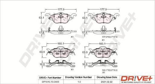 Dr!ve+ DP1010.10.0409 - Kit de plaquettes de frein, frein à disque cwaw.fr