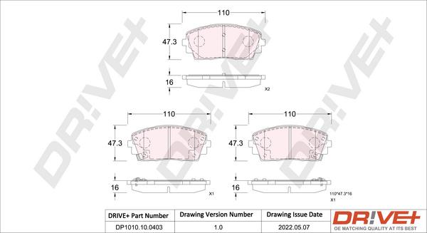 Dr!ve+ DP1010.10.0403 - Kit de plaquettes de frein, frein à disque cwaw.fr