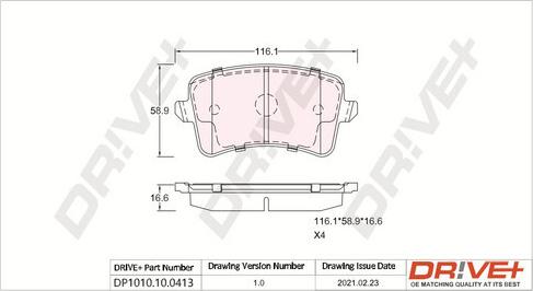 Dr!ve+ DP1010.10.0413 - Kit de plaquettes de frein, frein à disque cwaw.fr