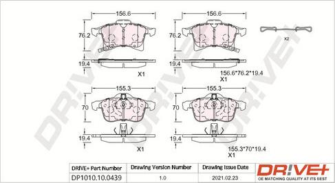 Dr!ve+ DP1010.10.0439 - Kit de plaquettes de frein, frein à disque cwaw.fr