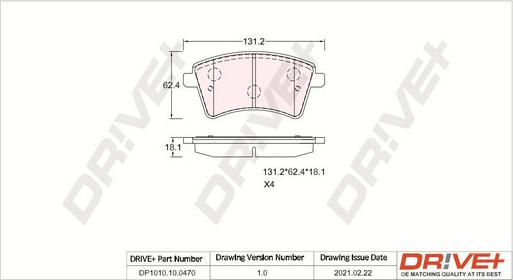 Dr!ve+ DP1010.10.0470 - Kit de plaquettes de frein, frein à disque cwaw.fr