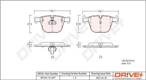 Dr!ve+ DP1010.10.0477 - Kit de plaquettes de frein, frein à disque cwaw.fr