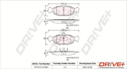 Dr!ve+ DP1010.10.0551 - Kit de plaquettes de frein, frein à disque cwaw.fr