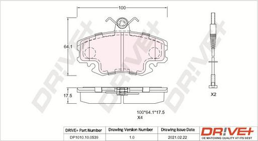 Dr!ve+ DP1010.10.0539 - Kit de plaquettes de frein, frein à disque cwaw.fr