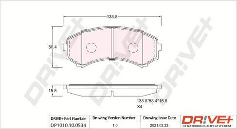 Dr!ve+ DP1010.10.0534 - Kit de plaquettes de frein, frein à disque cwaw.fr