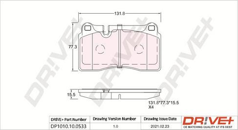 Dr!ve+ DP1010.10.0533 - Kit de plaquettes de frein, frein à disque cwaw.fr