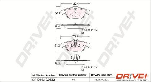 Dr!ve+ DP1010.10.0532 - Kit de plaquettes de frein, frein à disque cwaw.fr