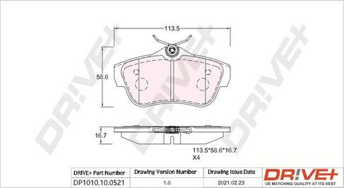 Dr!ve+ DP1010.10.0521 - Kit de plaquettes de frein, frein à disque cwaw.fr