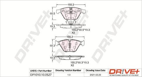 Dr!ve+ DP1010.10.0527 - Kit de plaquettes de frein, frein à disque cwaw.fr