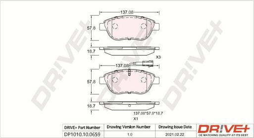 Dr!ve+ DP1010.10.0659 - Kit de plaquettes de frein, frein à disque cwaw.fr