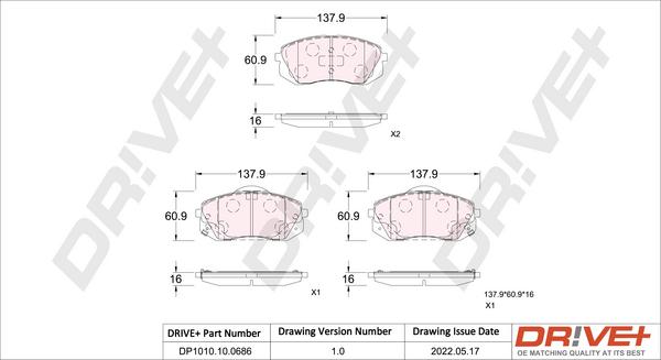 Dr!ve+ DP1010.10.0686 - Kit de plaquettes de frein, frein à disque cwaw.fr