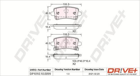 Dr!ve+ DP1010.10.0099 - Kit de plaquettes de frein, frein à disque cwaw.fr