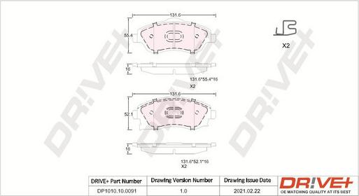 Dr!ve+ DP1010.10.0091 - Kit de plaquettes de frein, frein à disque cwaw.fr