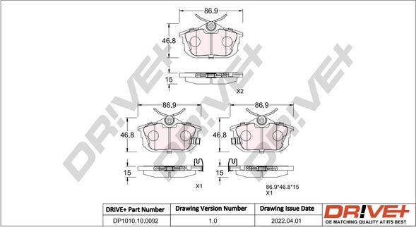 Dr!ve+ DP1010.10.0092 - Kit de plaquettes de frein, frein à disque cwaw.fr