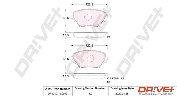 Dr!ve+ DP1010.10.0049 - Kit de plaquettes de frein, frein à disque cwaw.fr