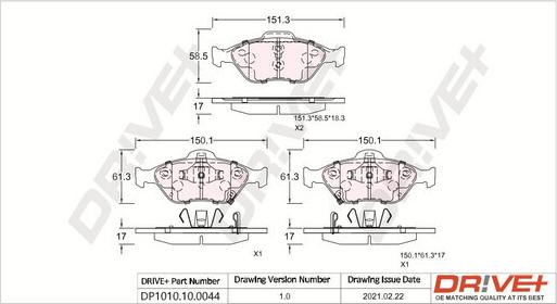 Dr!ve+ DP1010.10.0044 - Kit de plaquettes de frein, frein à disque cwaw.fr