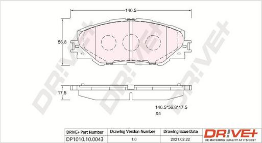 Dr!ve+ DP1010.10.0043 - Kit de plaquettes de frein, frein à disque cwaw.fr