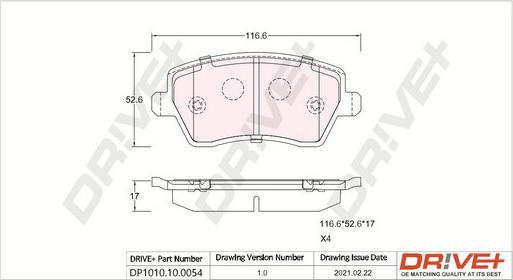 Dr!ve+ DP1010.10.0054 - Kit de plaquettes de frein, frein à disque cwaw.fr