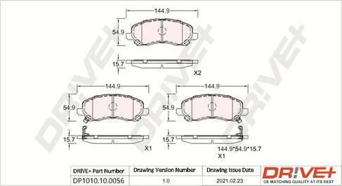 Dr!ve+ DP1010.10.0056 - Kit de plaquettes de frein, frein à disque cwaw.fr