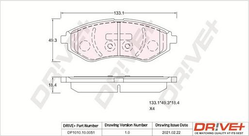 Dr!ve+ DP1010.10.0051 - Kit de plaquettes de frein, frein à disque cwaw.fr