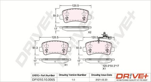 Dr!ve+ DP1010.10.0065 - Kit de plaquettes de frein, frein à disque cwaw.fr