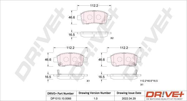 Dr!ve+ DP1010.10.0066 - Kit de plaquettes de frein, frein à disque cwaw.fr