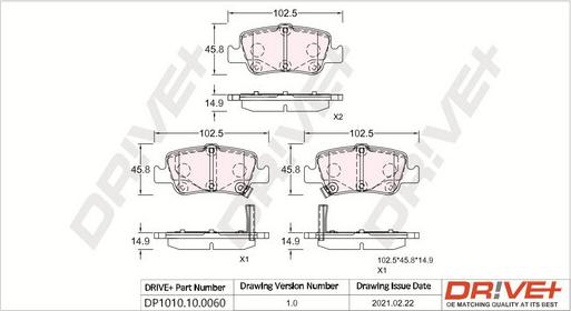 Dr!ve+ DP1010.10.0060 - Kit de plaquettes de frein, frein à disque cwaw.fr