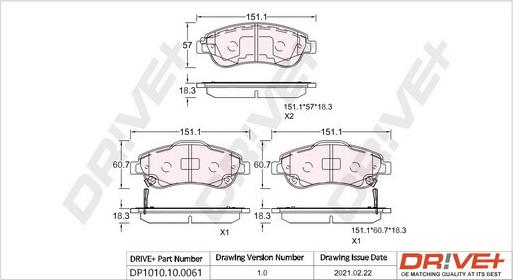 Dr!ve+ DP1010.10.0061 - Kit de plaquettes de frein, frein à disque cwaw.fr