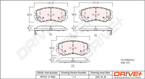 Dr!ve+ DP1010.10.0063 - Kit de plaquettes de frein, frein à disque cwaw.fr