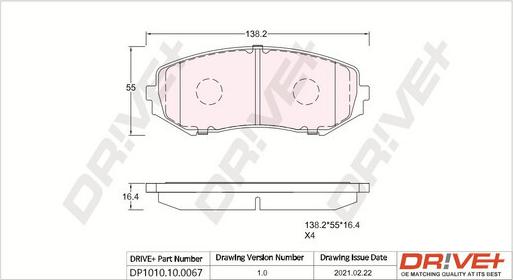 Dr!ve+ DP1010.10.0067 - Kit de plaquettes de frein, frein à disque cwaw.fr