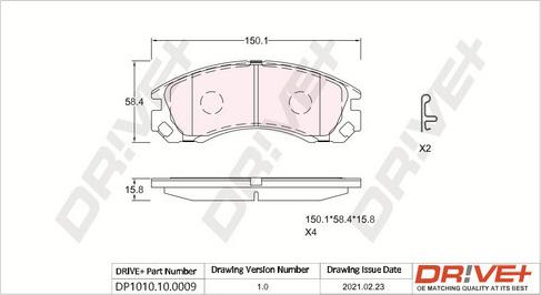 Dr!ve+ DP1010.10.0009 - Kit de plaquettes de frein, frein à disque cwaw.fr