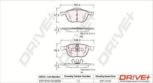 Dr!ve+ DP1010.10.0006 - Kit de plaquettes de frein, frein à disque cwaw.fr