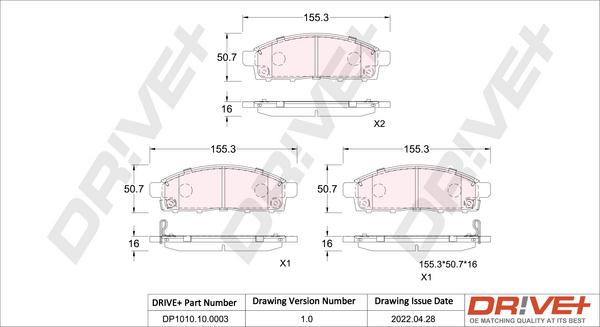 Dr!ve+ DP1010.10.0003 - Kit de plaquettes de frein, frein à disque cwaw.fr