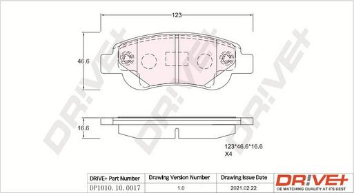 Dr!ve+ DP1010.10.0017 - Kit de plaquettes de frein, frein à disque cwaw.fr