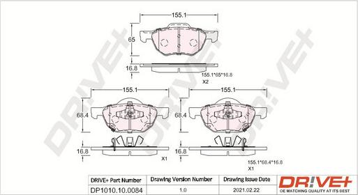 Dr!ve+ DP1010.10.0084 - Kit de plaquettes de frein, frein à disque cwaw.fr