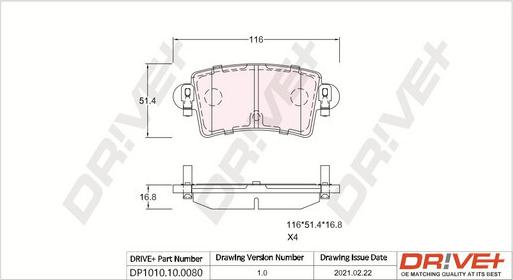 Dr!ve+ DP1010.10.0080 - Kit de plaquettes de frein, frein à disque cwaw.fr