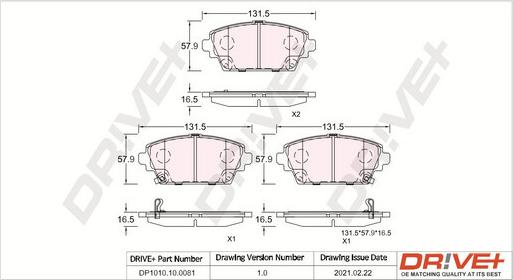 Dr!ve+ DP1010.10.0081 - Kit de plaquettes de frein, frein à disque cwaw.fr