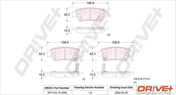 Dr!ve+ DP1010.10.0082 - Kit de plaquettes de frein, frein à disque cwaw.fr