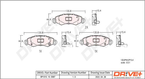 Dr!ve+ DP1010.10.0087 - Kit de plaquettes de frein, frein à disque cwaw.fr