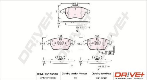 Dr!ve+ DP1010.10.0036 - Kit de plaquettes de frein, frein à disque cwaw.fr