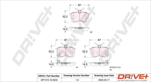 Dr!ve+ DP1010.10.0030 - Kit de plaquettes de frein, frein à disque cwaw.fr